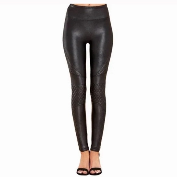 Spanx Black Quilted Faux Leather Leggings size M - Picture 1 of 6